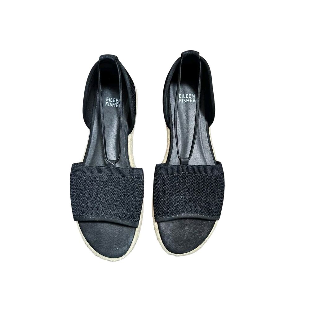 Eileen Fisher Mews Espadrilles Sandals Black‎ Size 8 Slip On Stretch